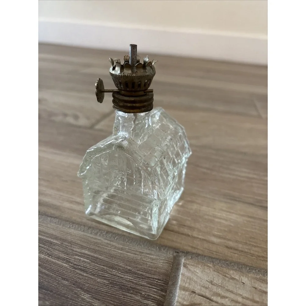 Vintage Log Cabin & Shoe Embossed Patterned Kero Oil‎ Finger Lamp Hong Kong